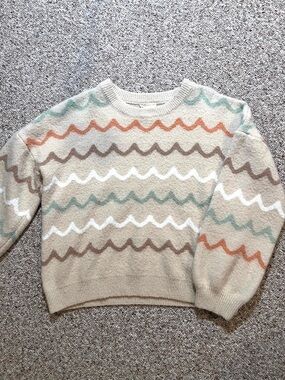 Altar’d State Cream Zigzag Pattern Crewneck Sweater